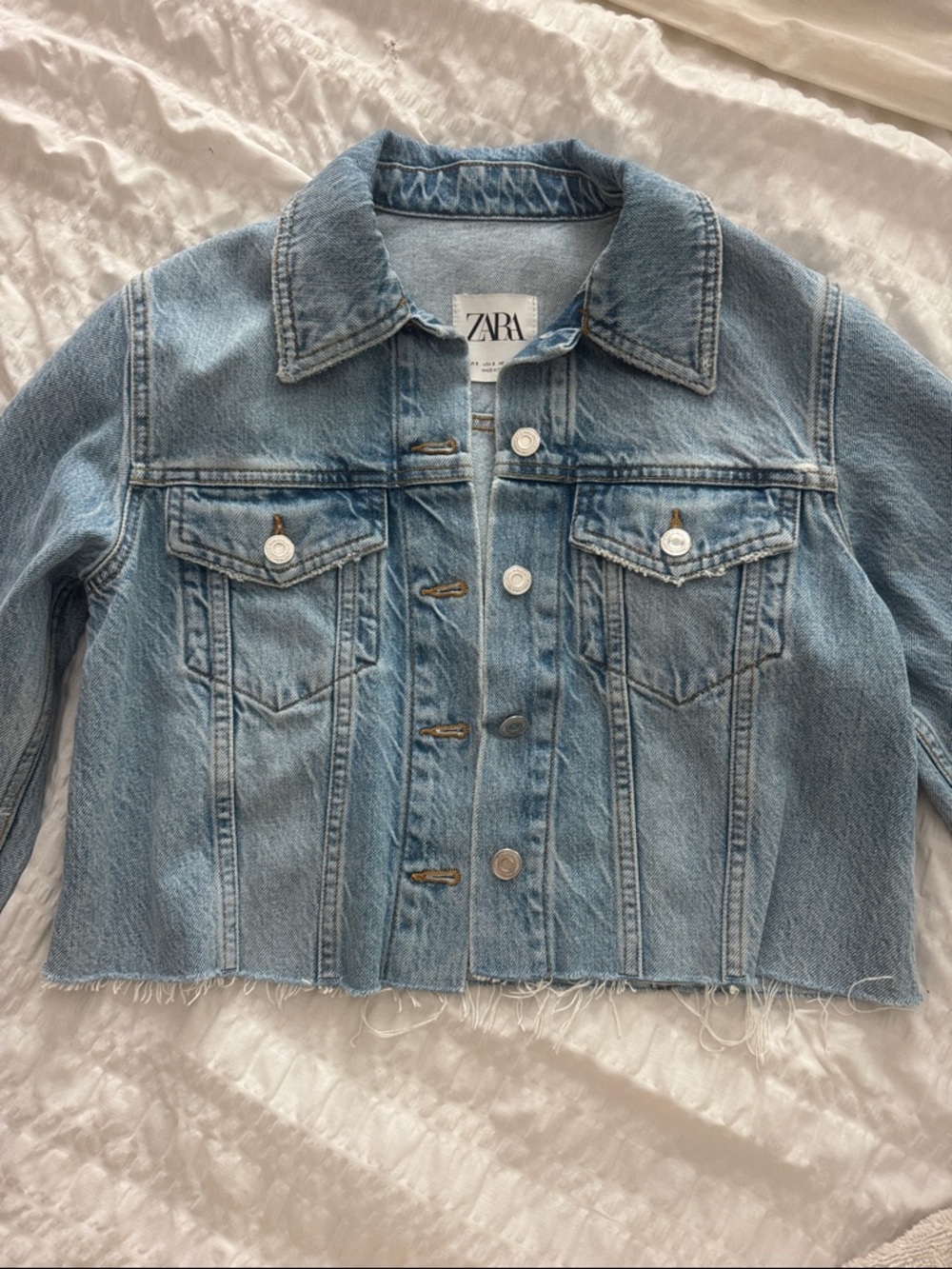Zara Washed Blue Cropped Denim Jacket